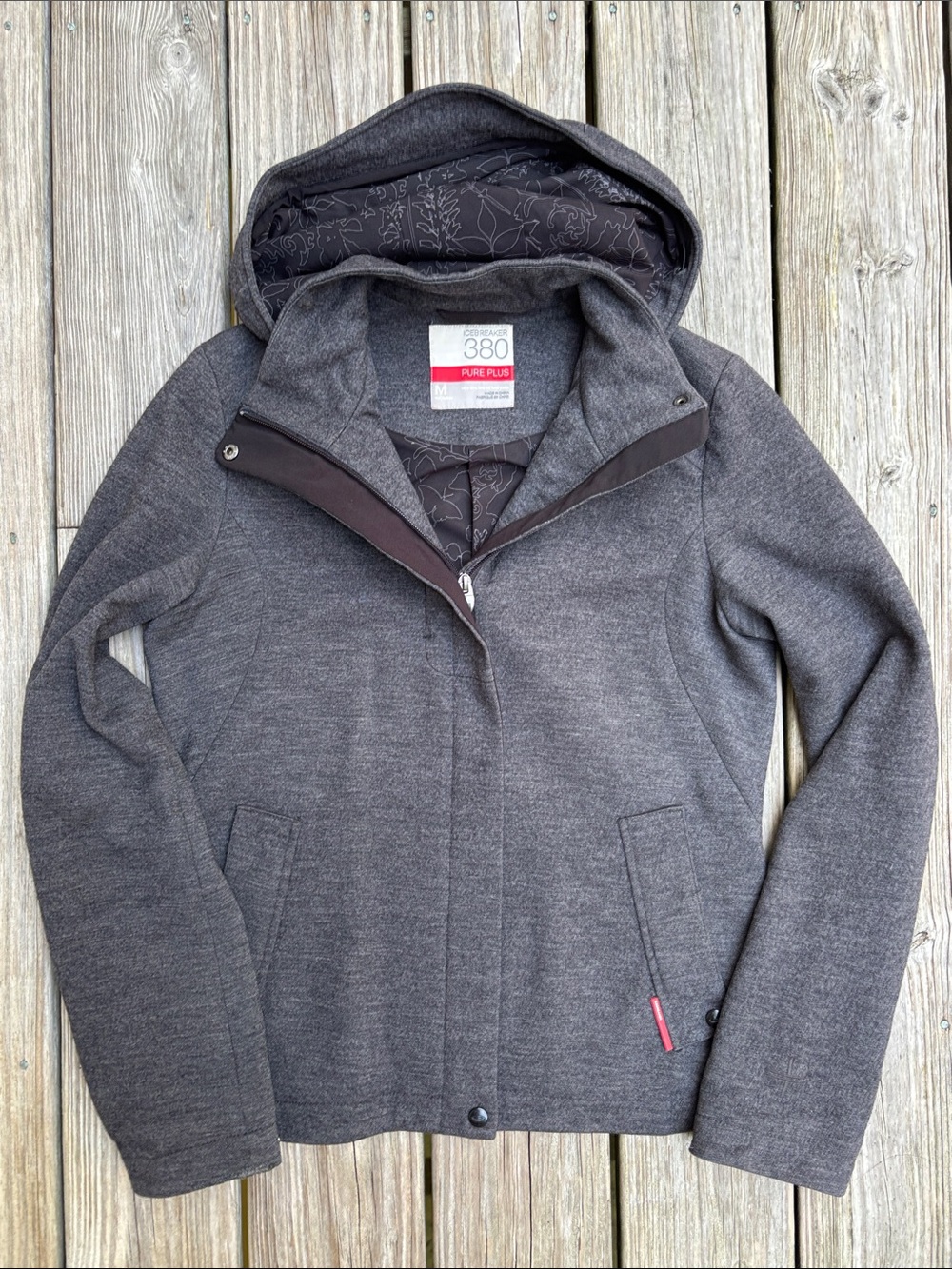 ICEBREAKER 380 | Grey Pure Plus New Zealand Merino Wool Hooded Jacket | Size M